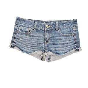 American Eagle Shortie Shorts size 6 Distressed Low Rise Stretch Blue (33 Waist)